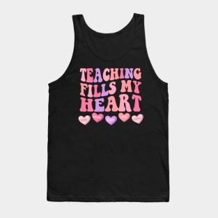 Teaching Fills My Heart Groovy Teacher Valentines Day Tank Top